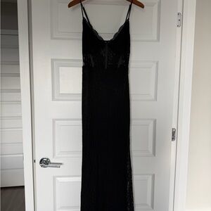 Aqua Black Floral Lace Slip Dress